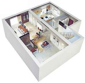 Plan view of an apartment.Ground floor. Clear 3d interior design.
