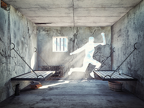 escape from a prison cell. 3d concept