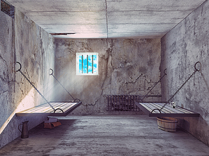 dirty jail cell interior. 3d concept