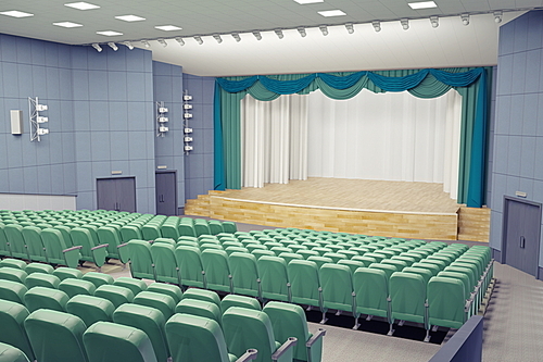 empty green armchairs in modern theater Hall