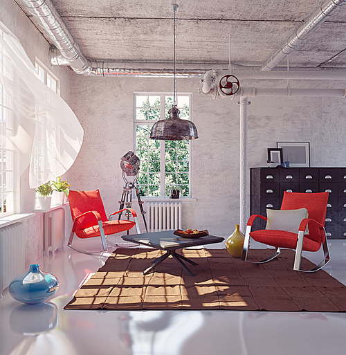 the modern loft interior concept design (3d render)