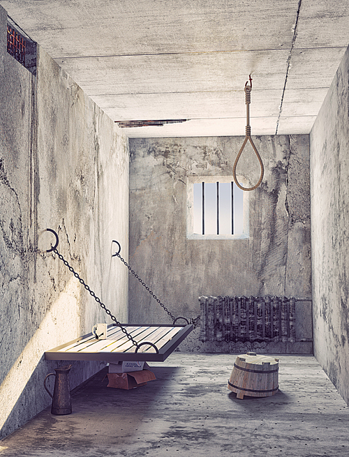 Suicide noose in the prison cell interior. 3d cocept