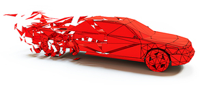 Low-poly style moving red car . 3d concept