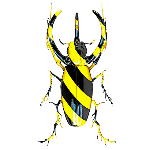 beetle|painted in black and yellow stripes. 3d concept