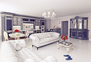 luxury kitchen interior in classic style (3D rendering)