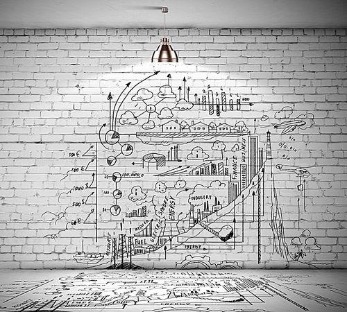 Business sketch on wall