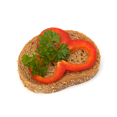 open healthy sandwich with vegetable  isolated on white