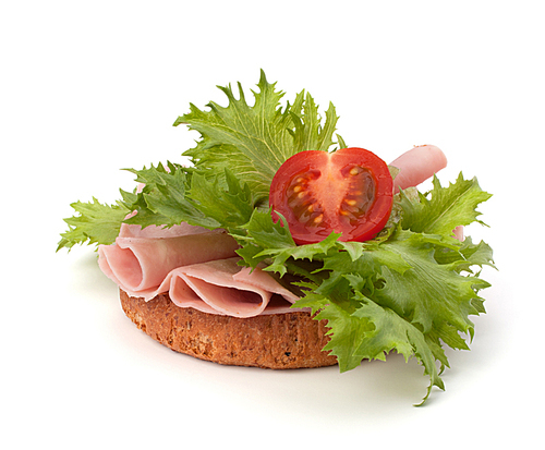 healthy sandwich with vegetable and smoked ham  isolated on white