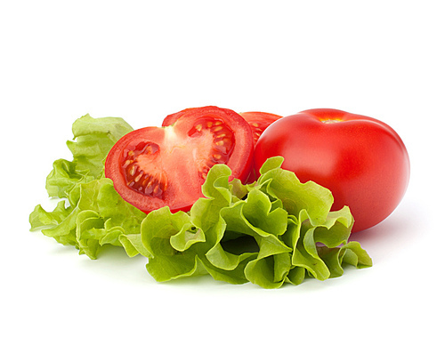 tomato vegetable and lettuce salad isolated on white