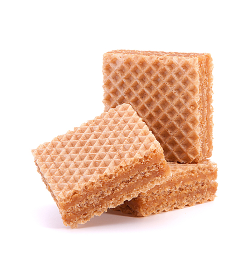 Wafers or honeycomb waffles isolated on white