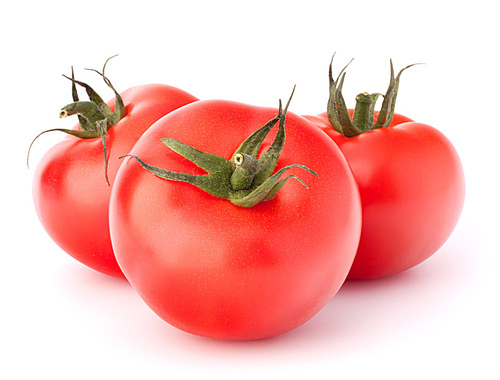 Three tomato vegetables isolated on white cutout