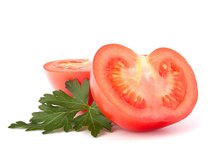 Tomato vegetables and parsley leaves isolated on white cutout