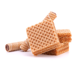 Wafers or honeycomb waffles isolated on white