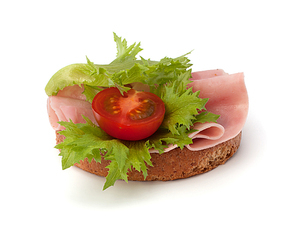 healthy sandwich with  and smoked ham  isolated on white