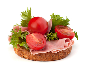 healthy sandwich with  and smoked ham  isolated on white