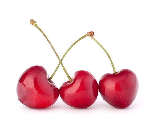 Heart shaped cherry berries isolated on white cutout