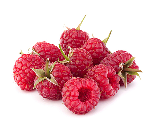 Ripe raspberries isolated on white cutout