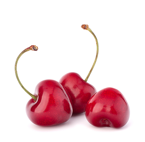 Heart shaped cherry berries isolated on white cutout