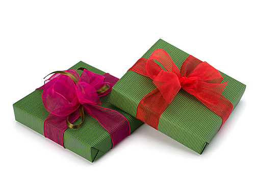 festive gift box stack isolated on white