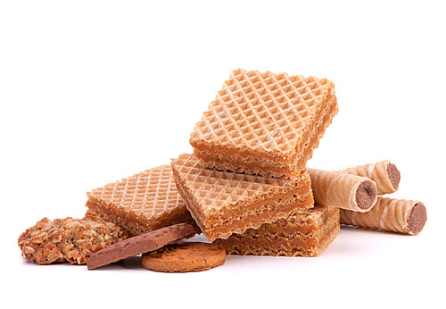 Wafers or honeycomb waffles isolated on white
