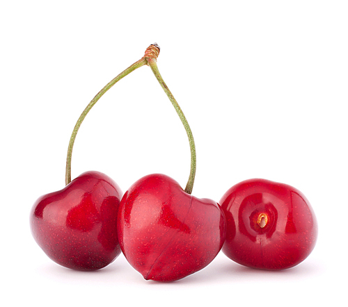 Heart shaped cherry berries isolated on white cutout