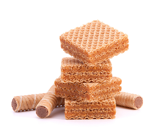 Wafers or honeycomb waffles isolated on white