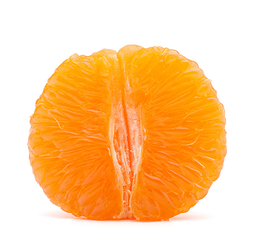 Peeled tangerine or mandarin fruit half  isolated on white cutout