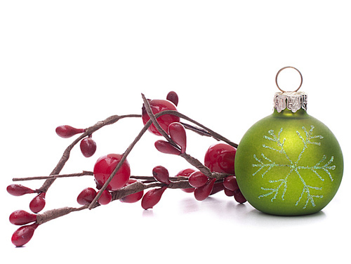 Green Christmas ball isolated on white cutout