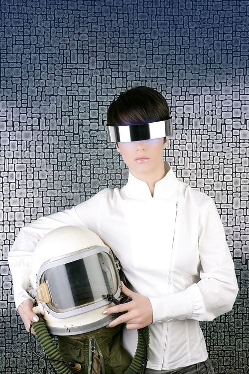 futuristic spaceship aircraft astronaut helmet woman space metaphor