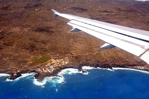 Aerial view from airplane of La Palma at Canary islands