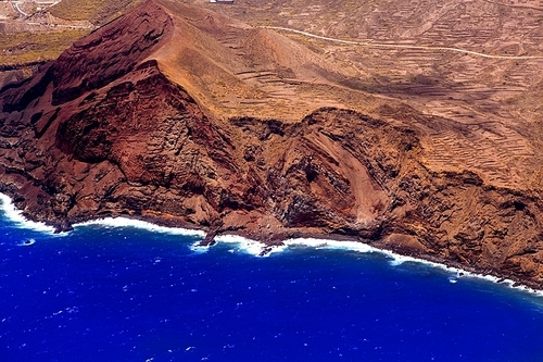 Aerial view from airplane of La Palma at Canary islands