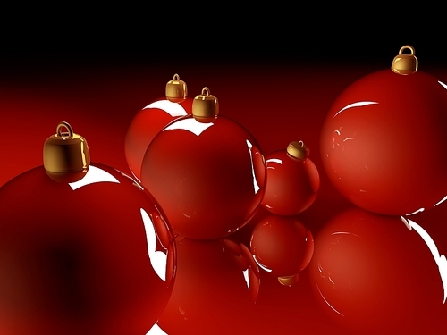 Christmas glossy baubles red balls 3d render image