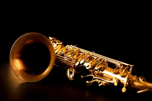 Tenor sax golden saxophone macro with selective focus on black