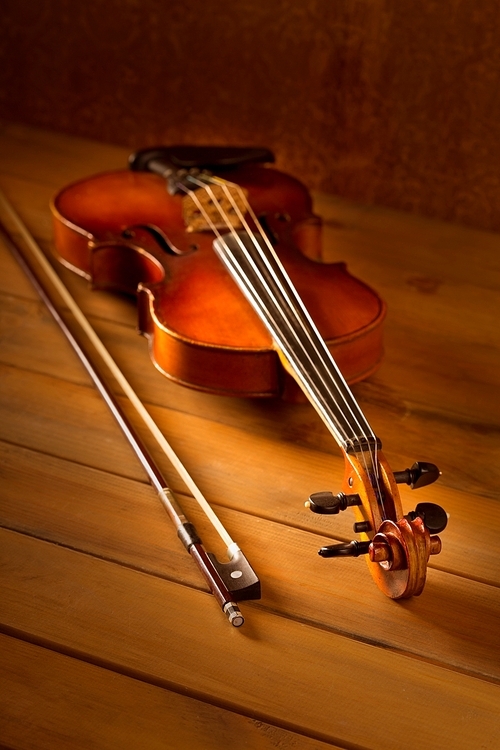 Classic music violin vintage in wooden golden background