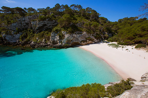 Cala Macarelleta in Ciutadella Menorca at turquoise Balearic Islands Mediterranean sea