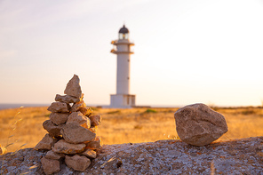 Barbaria cape Lighthouse in Formentera Mediterranean Balearic islands of Spain