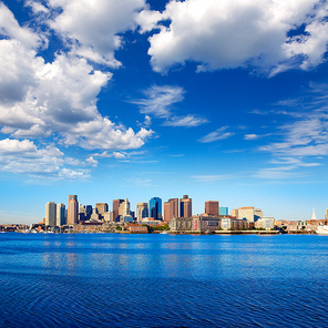 Boston skyline with river in sunlight at Massachusetts USA