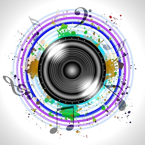 Image of music speaker against colourful background