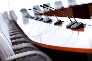 Conference hall with microphones