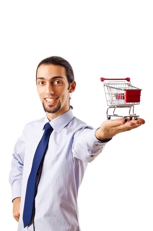 Business concept - Hands holding shopping cart