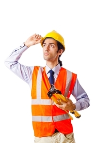 Young construction worker with hard hat