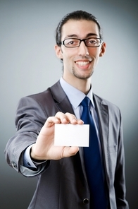 Businessman holding blank message