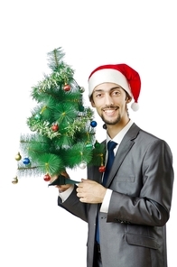 Businessman with christmas tree on white