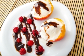 Ice cream served with berries