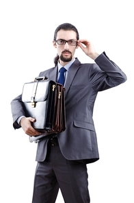 Businessman with briefcase on white