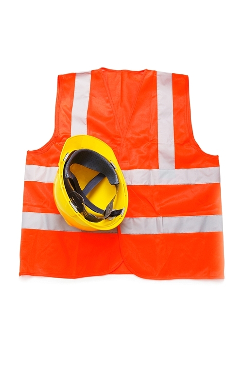 Orange vest and hardhat isolated on the white