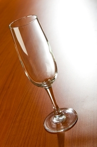 Wine glass on the wooden table