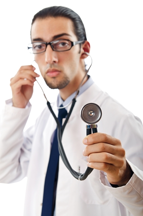 Male doctor with stethoscope isolated