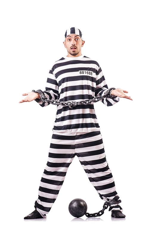 Convict criminal in striped uniform