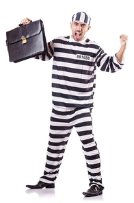 Convict criminal in striped uniform